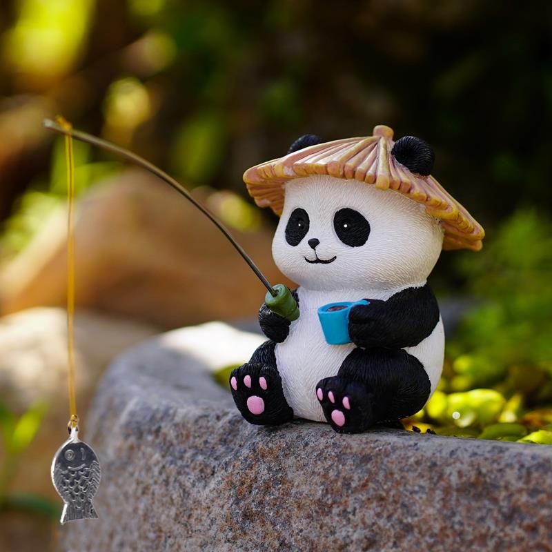 古法流水鱼缸造景钓鱼熊猫装饰品花园鱼池假山草缸花盆微景观摆件
