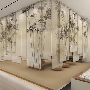 卷帘拉卷式 新中式 客厅茶室办公室屏风隔断电动升降窗帘遮阳竹子画
