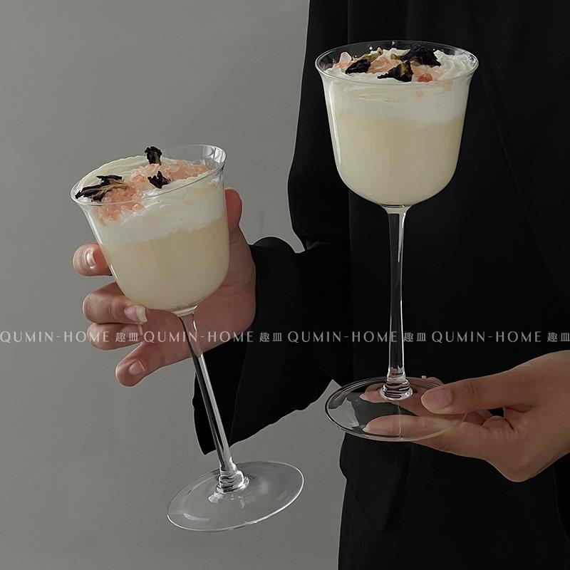 ins风高脚杯红酒杯子家用高颜值玻璃葡萄酒香槟杯轻奢高档甜品杯