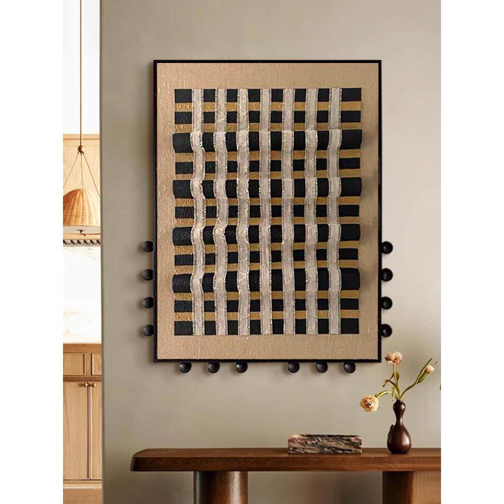 中古侘寂布艺装饰画沙发背景墙壁画小众覆古麻布餐厅挂画玄关画