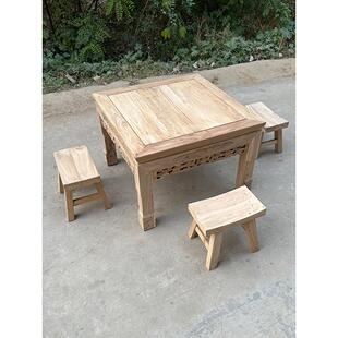 新中式实木小户型桌子北老榆木家用矮方桌白茬白胚老式农村四方桌