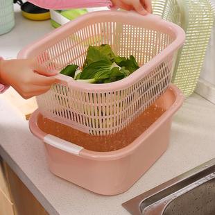大号双层塑料洗水果沥水篮筛子果盆果盘长方形洗菜筐漏盆厨房用品