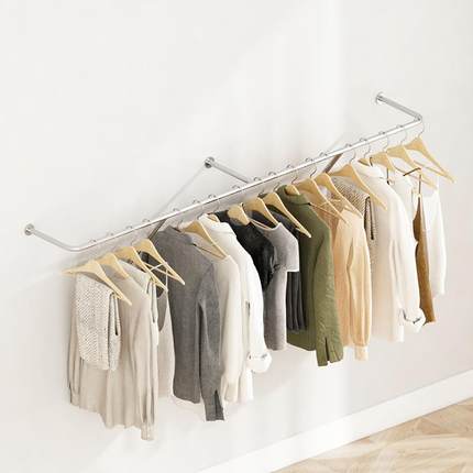 银色挂衣架服装店上墙展示衣架金色壁挂式女装店一排架子服装货架