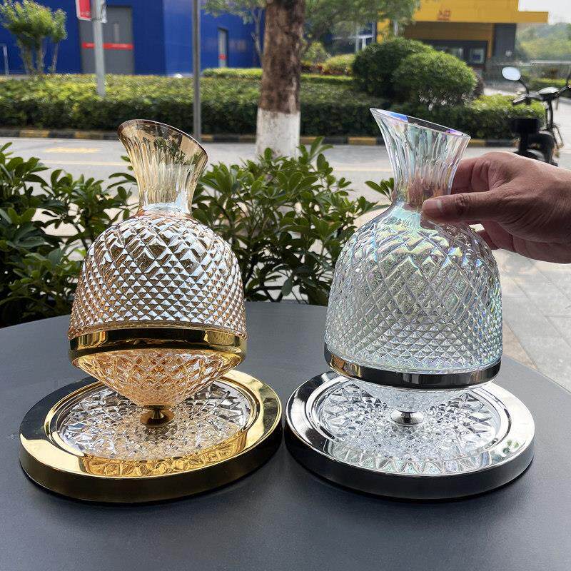 新轻豪华琥珀金旋转醒酒器玻璃杯葡萄酒红酒分配器高端水晶集