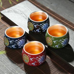 珐琅彩鎏银杯子主人杯陶瓷茶盏单杯家用功夫茶具品茗杯个人茶杯