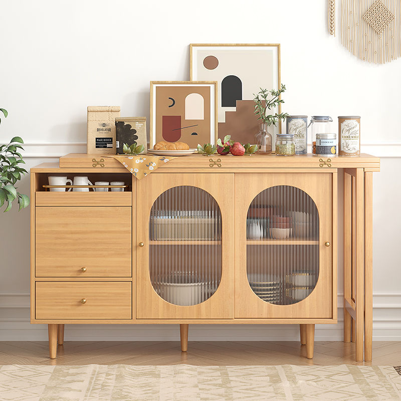 实木折叠餐桌餐边柜一体