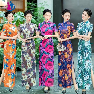 2024新款旗袍高端气质长款改良版中国风时尚修身新中式走秀演出服