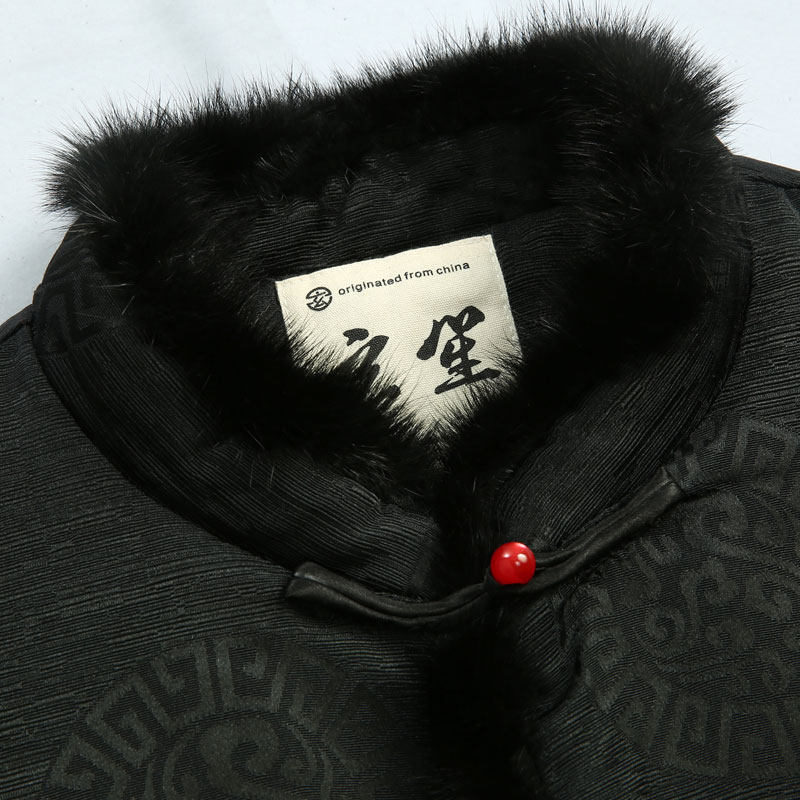 中国风男装唐装男冬季加厚水貂领提花棉服男士中式盘扣棉衣上衣男