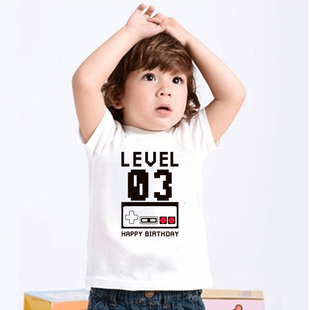 T恤 纯棉短袖 复古风怀旧风儿童宝宝周岁游戏升级款 生日数字时尚