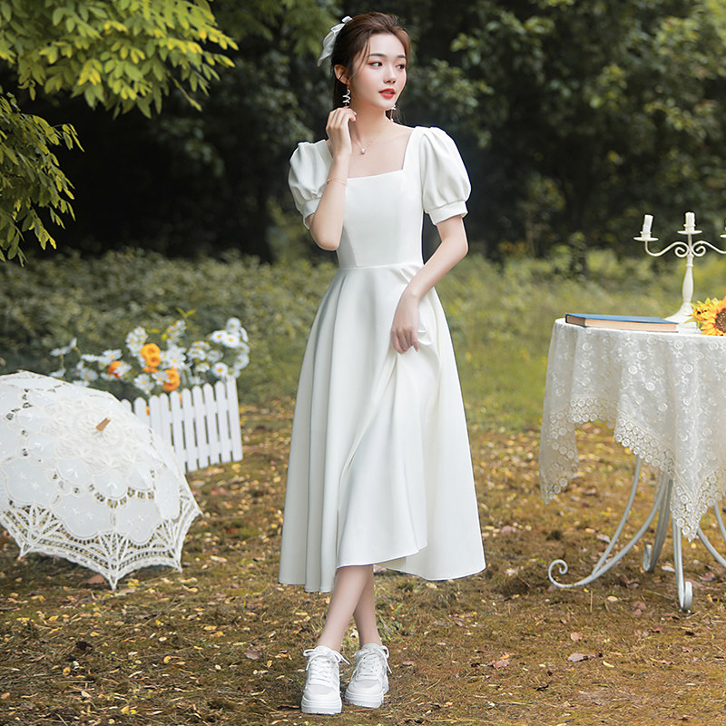 领证小白裙法式轻纱个子冬轻婚纱日常登记裙子跟拍礼服订婚连衣裙