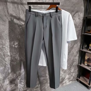 9分裤 高端西装 修身 小脚坠感轻熟风休闲英伦黑色西装 夏季 裤 潮男士