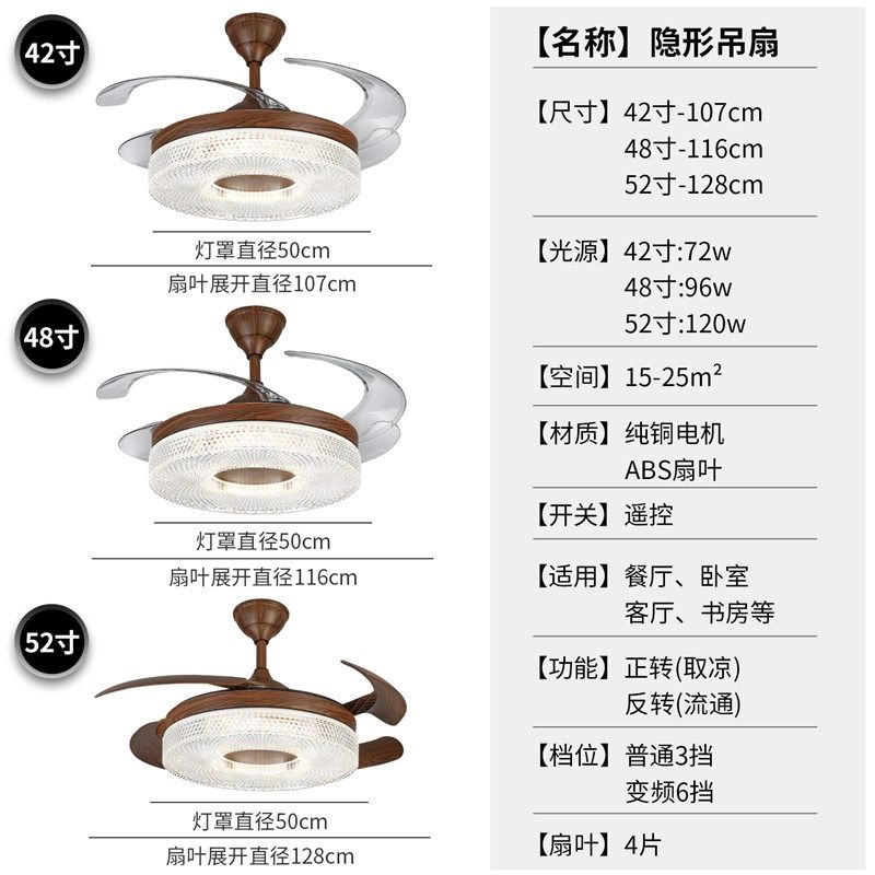 隐形风扇灯2025新款家用客厅led卧室餐厅变频大气52寸电扇吊扇灯