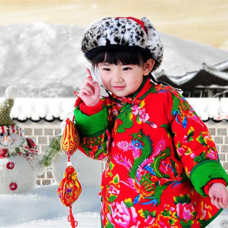 2020女童冬装儿童全棉加厚棉衣棉裤棉祅棉服套装新年春节喜庆唐装