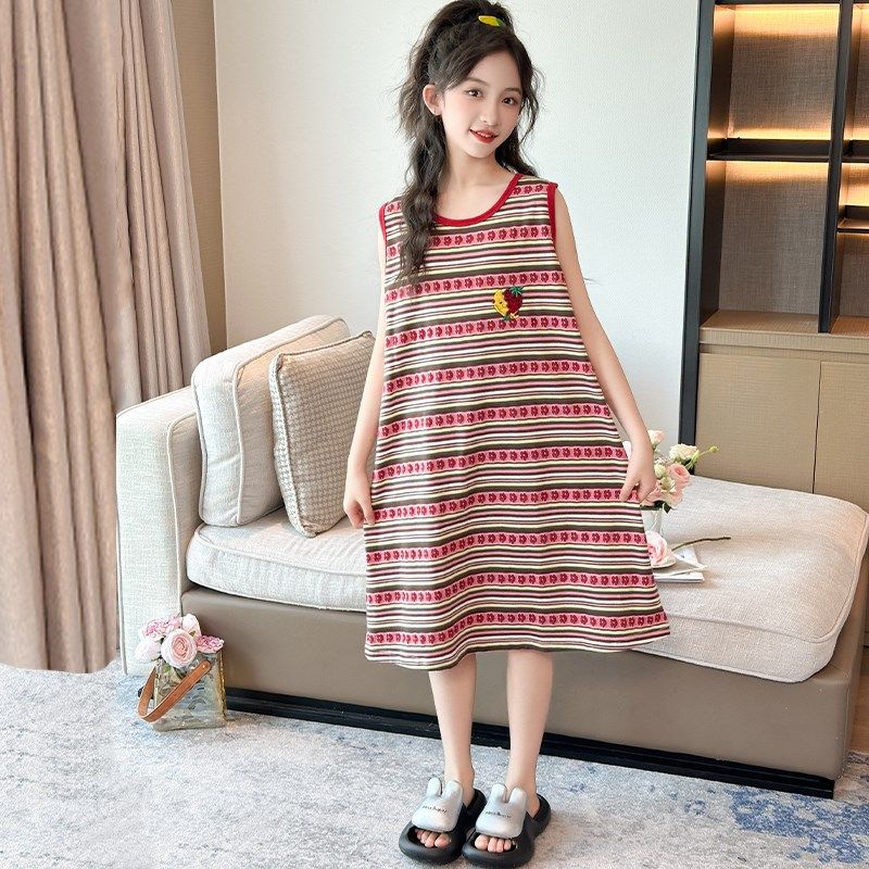 女童睡裙2025新款儿童女孩夏季薄款纯棉公主风大童睡衣裙子家居服