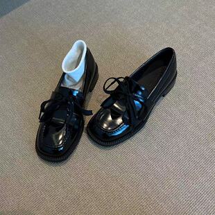 羊皮版～2026复古学院风系带乐福鞋春季新款通勤百搭中跟单鞋女春