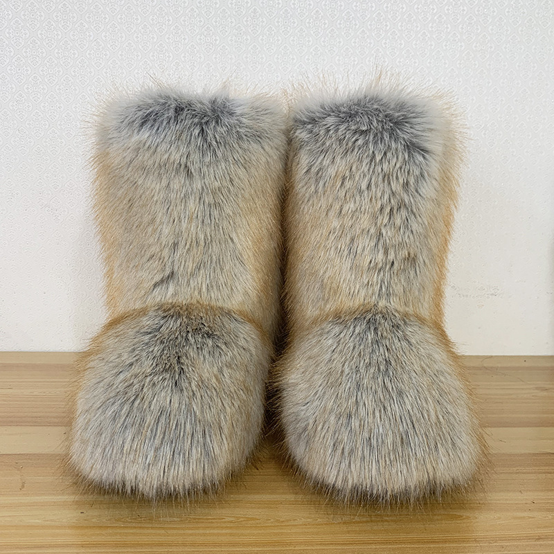 gal系可爱小众涩谷辣妹毛毛靴子保暖长筒靴中筒冬潮个性雪地靴女