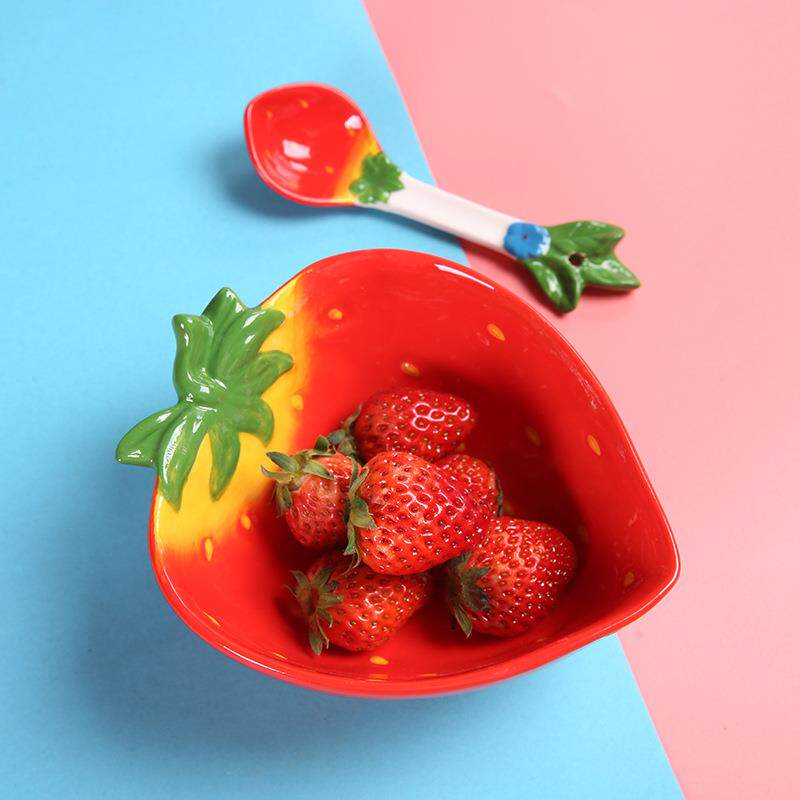亚马逊草莓碗创意菠萝碗可爱甜品西瓜沙拉米饭碗勺陶瓷餐具套装