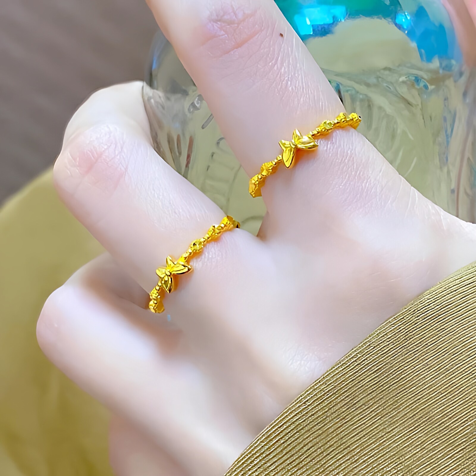 蝴蝶戒指女仿真黄金轻奢高级感食指戒新中式高档时尚指环开口调节