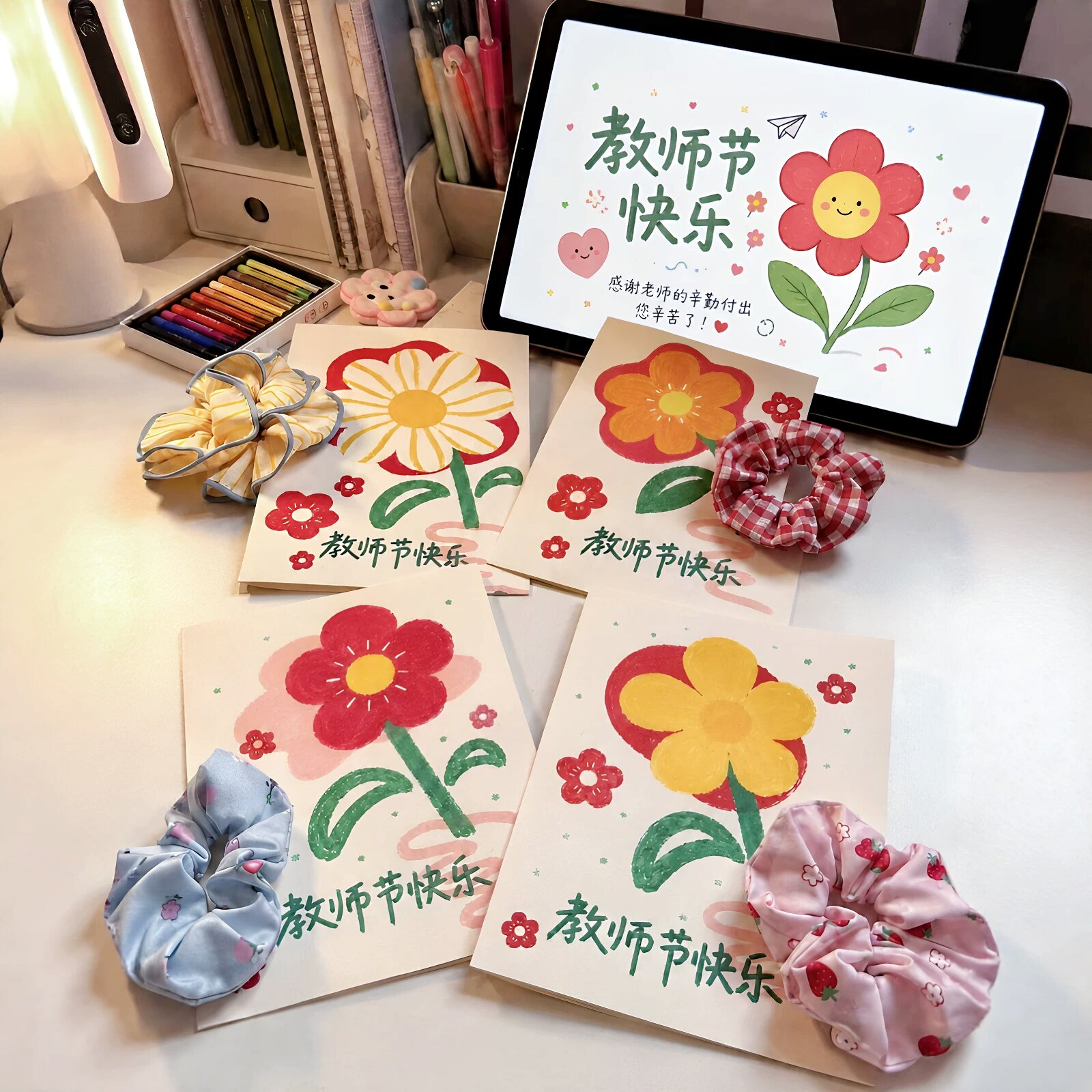 送你朵小红花！大肠发圈花束卡片图片