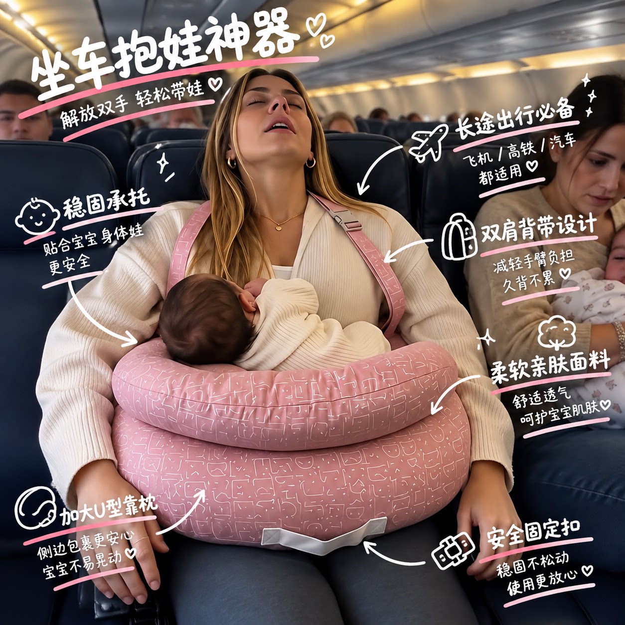 坐车抱娃神器！婴儿U型枕多功能喂奶哺乳枕高铁飞机出行解放双手