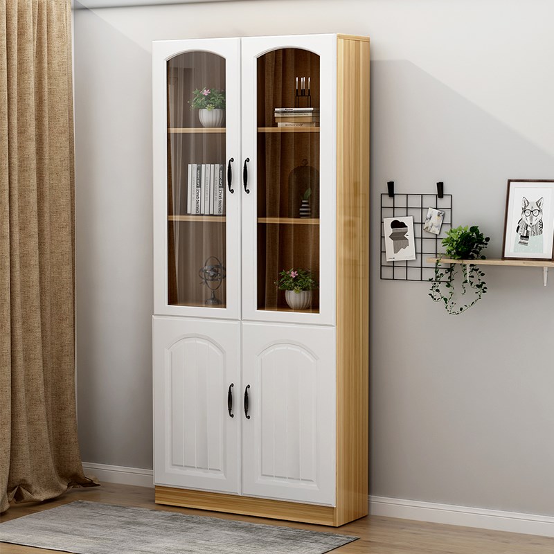 实木两门书柜白色家用书柜客厅全实木定制带玻璃门靠墙防尘置物柜
