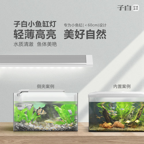 子白鱼缸灯小型led灯防水水族箱照明三基色节能全光谱潜水水草灯