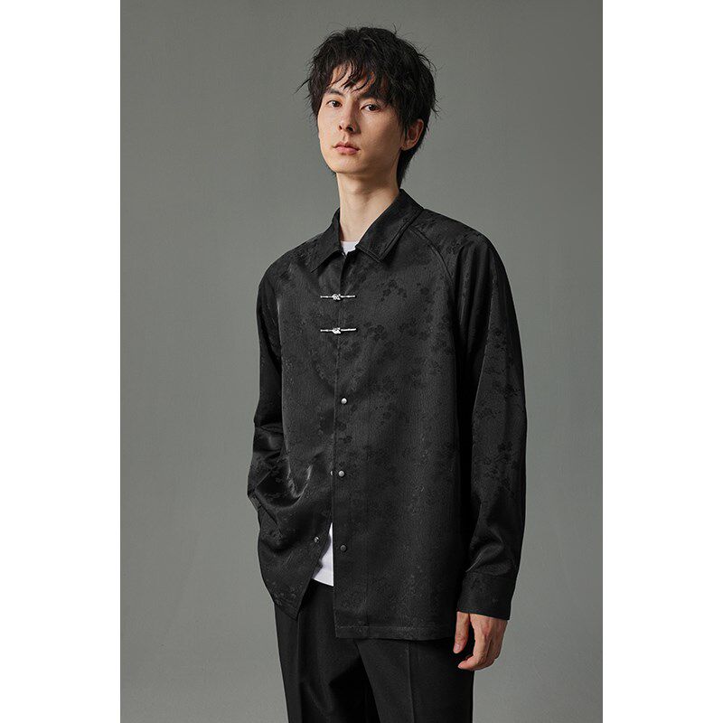 【储格】新中式插肩袖长袖衬衫男设计感国风提花衬衣2024秋季上衣