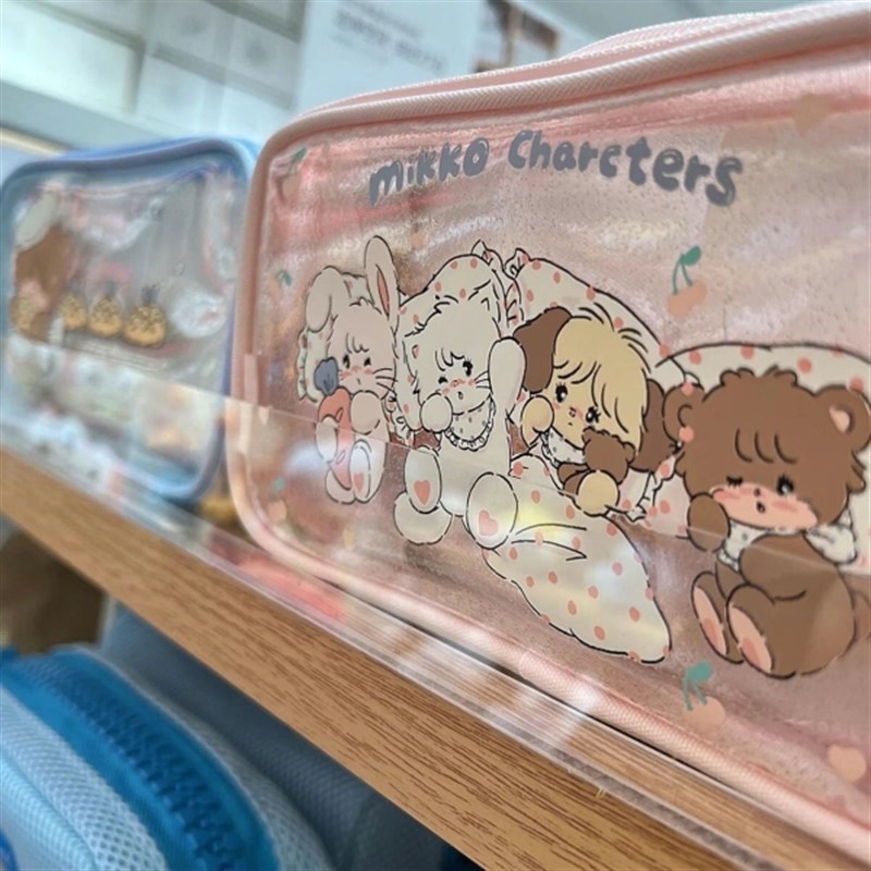 梦幻闪粉樱桃拉链可爱双层夹层文具笔袋学生PU铅笔盒