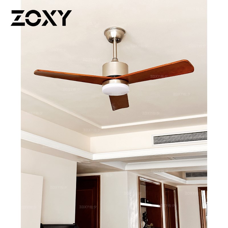zoxy佐夕 中古客厅吊扇灯卧室餐厅复古胡桃木色家用一体带灯风扇