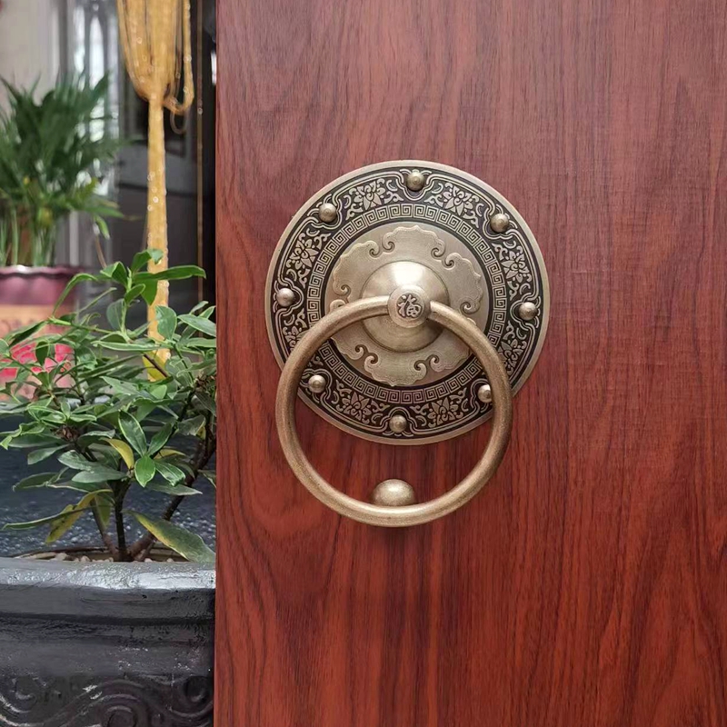 纯铜门拉手门环仿古木门把手农村老式大门拉环铜门环中式兽头单孔