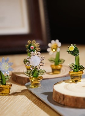 向阳小花朵手工琉璃小摆件创意桌面电脑显示器车载屏幕装饰品