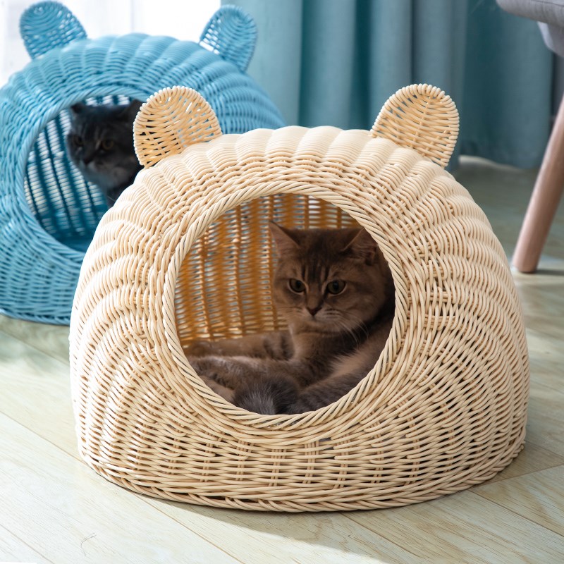 藤编猫窝四季通用半封闭式宠物窝大猫床产房夏季猫咪凉窝生活用品