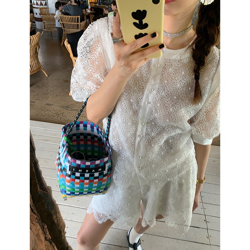 落落狷介 白色网红两件套夏装蕾丝套装裤女小个子套装上衣+短裤