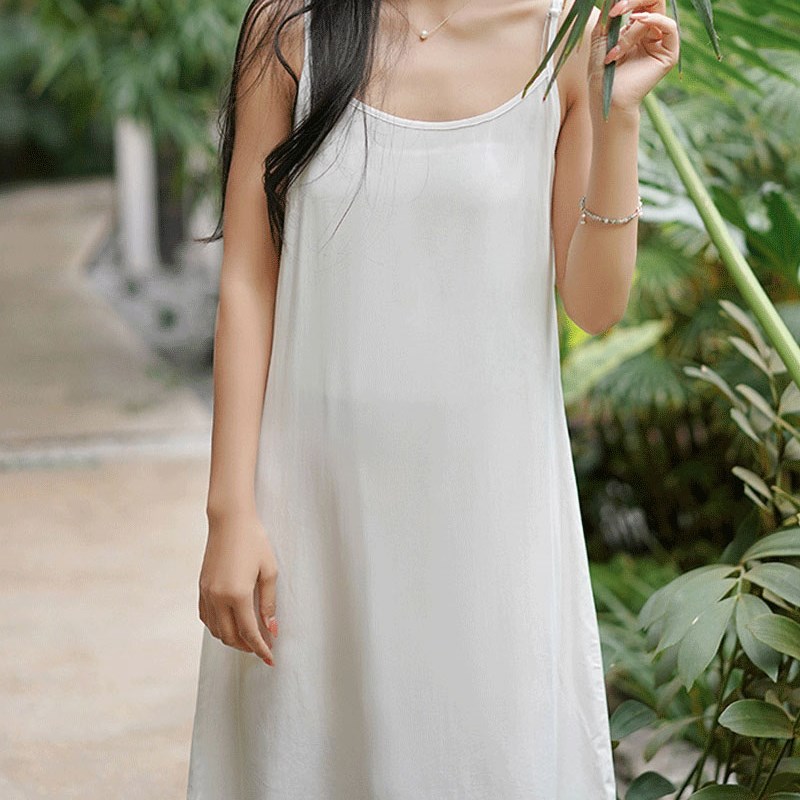 2024新款白色吊带背心衬裙人棉连衣裙气质宽松打底中长款内搭裙子