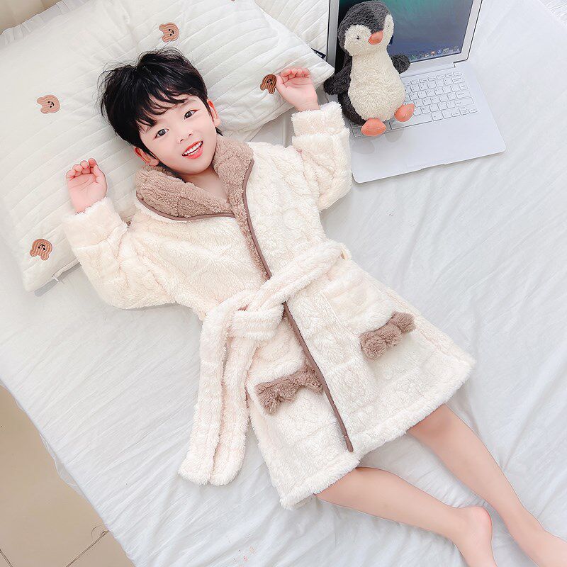 男童睡袍冬季2023新款儿童法兰绒浴巾男宝宝加绒加厚冬款洗澡浴衣