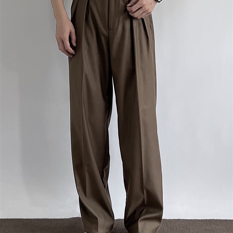 ONUN 宽松直筒廓形中缝西裤半松紧腰双褶阔腿休闲垂坠感抗皱长裤