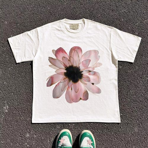 王有病工作室 220G轻薄高织不透!宽松彩色花朵写实短袖T恤情侣装