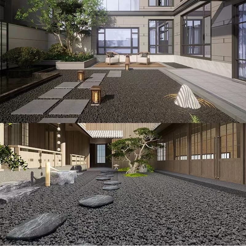 黑色水洗石砾石日式枯山水造景石子深灰色景观石头装饰碎石子米石