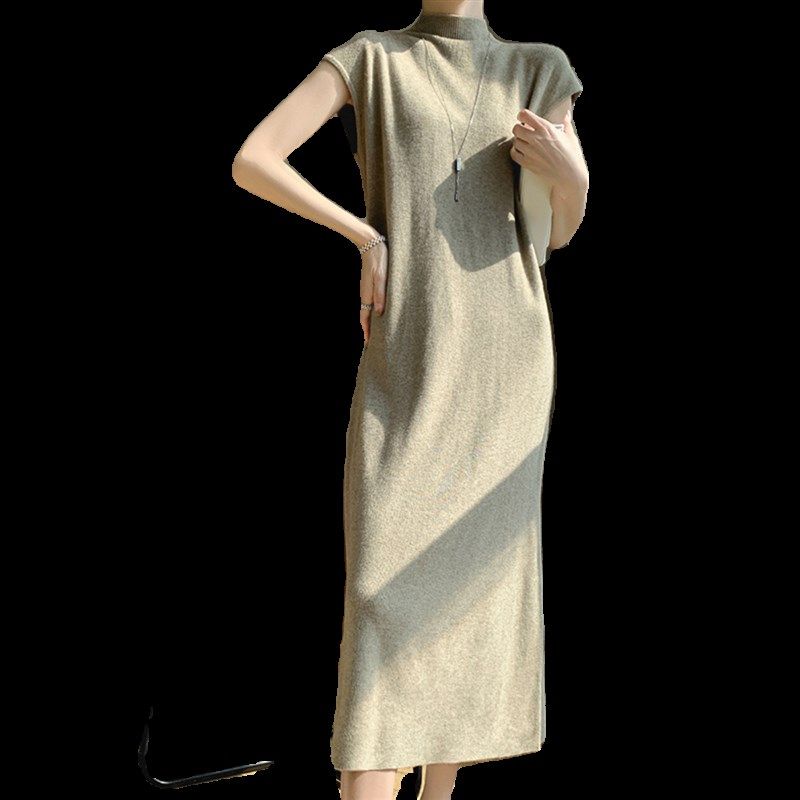 秋季2024新款女装半高领毛衣连衣裙小个子高级感针织无袖背心长裙