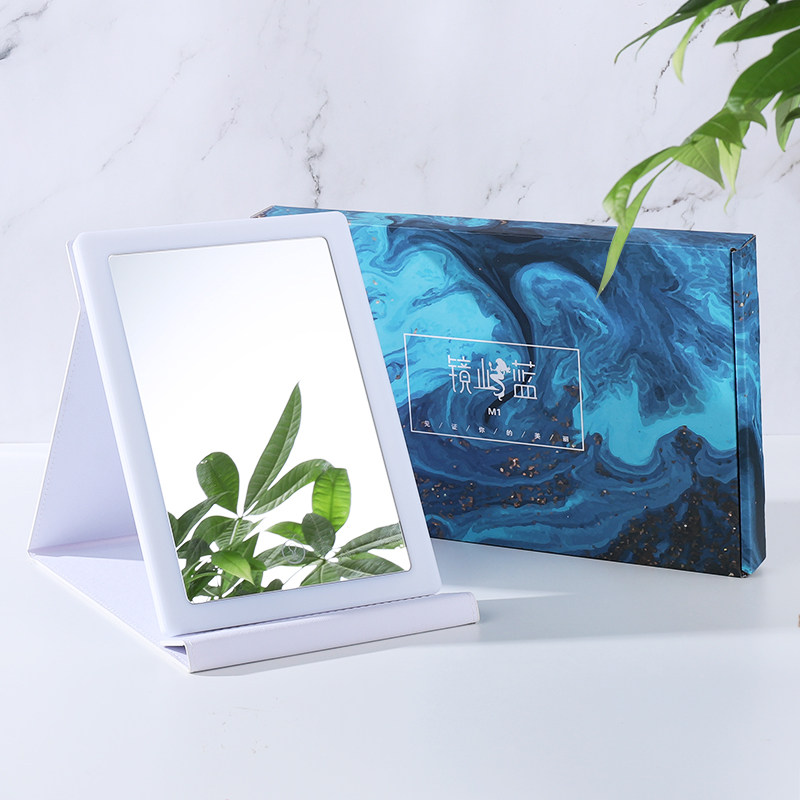 皮革补光化妆镜折叠镜子LED旅行随身镜日式补光少女镜发光桌面镜