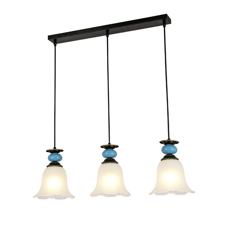 美式餐厅吊灯三头餐桌吧台田园乡村简约饭厅陶瓷铁艺创意个性灯具