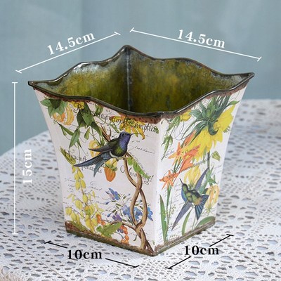 法式田园复古铁皮小花盆贴纸阳台花园铁艺角堇矾根仙客来盆栽铁盆