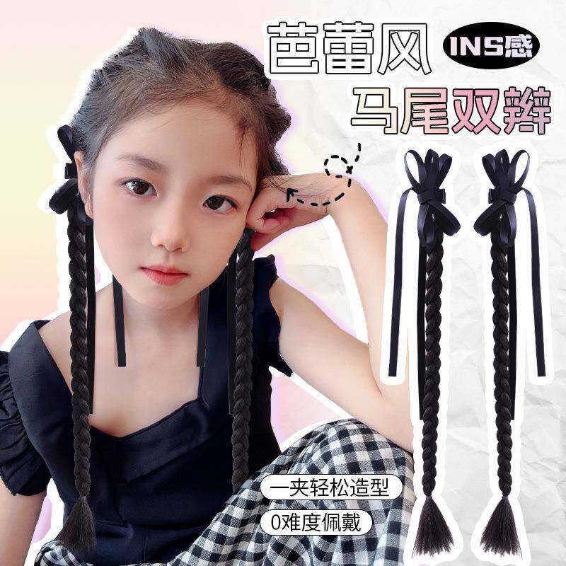 韩系儿童假发辫子女童蝴蝶结扭扭辫甜酷发饰皮筋时尚橡发圈双马尾