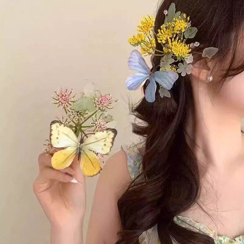 烟雨江南！仿真花朵发夹甜美珍珠侧发卡新款级感鸭嘴夹发饰