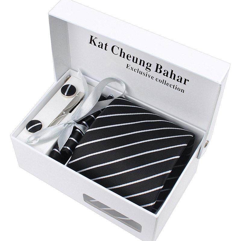 商务正装领带礼盒套装士档提花领带袖扣口袋巾套装现货