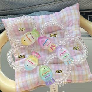 新款 彩色小鱼发绳百搭透明电话线发圈少女心头绳无痕不伤发头饰品