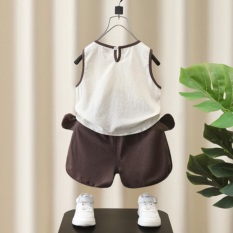 男童夏装套装2024新款儿童夏季薄款男孩背心一岁宝宝夏天棉麻衣服