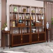 博架实木新古中式 多宝阁榆茶木董叶展示柜客厅古隔断置物F588架展