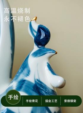 采购产FGS景德镇品陶瓷手青花鸡招财开门红品，乔迁礼，客厅绘家
