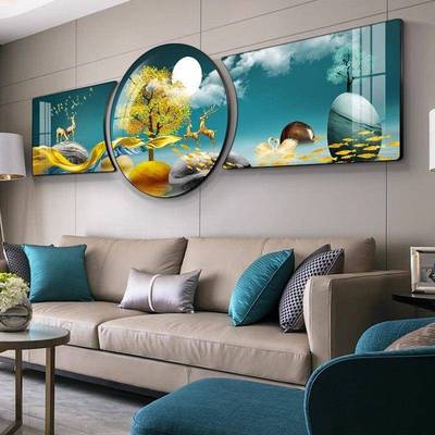 现代联奢厅装饰画沙发背景墙轻挂画高档大气1壁画新款三墙画玄客